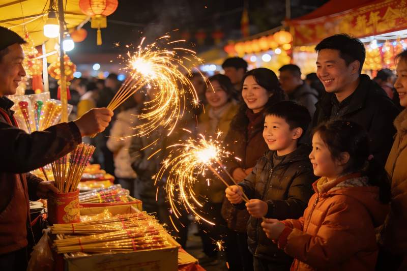 夜市烟花棒欢庆场景图片