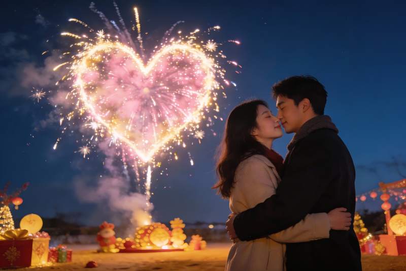 情侣夜放烟花浪漫相拥图片