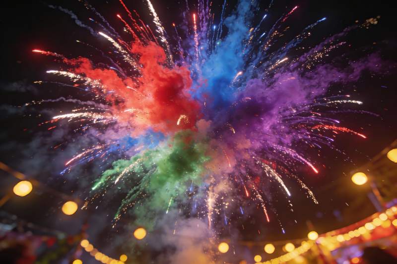 夜空中绚丽多彩的烟花绽放图片