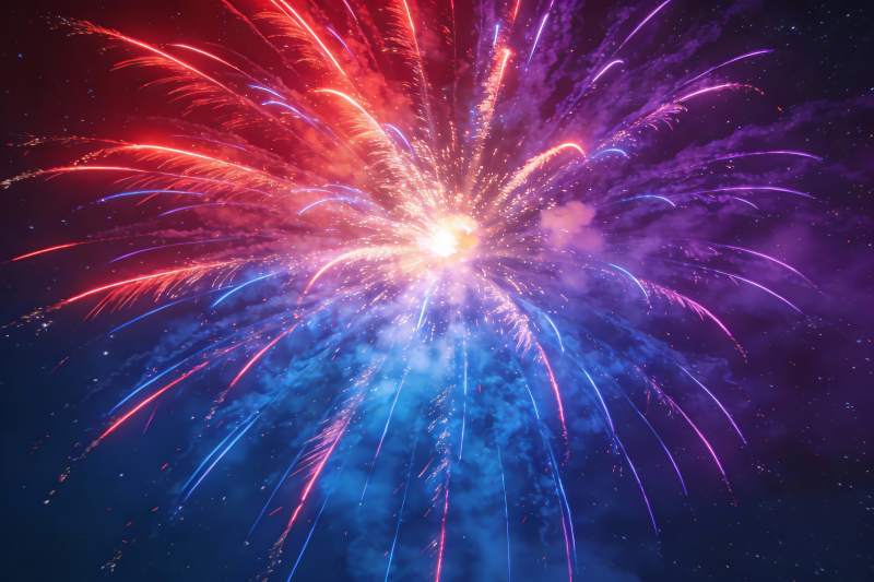 夜空烟花绽放绚丽多彩图片