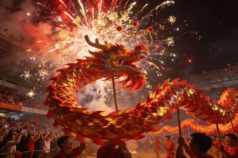 龙舞烟花夜庆典图片