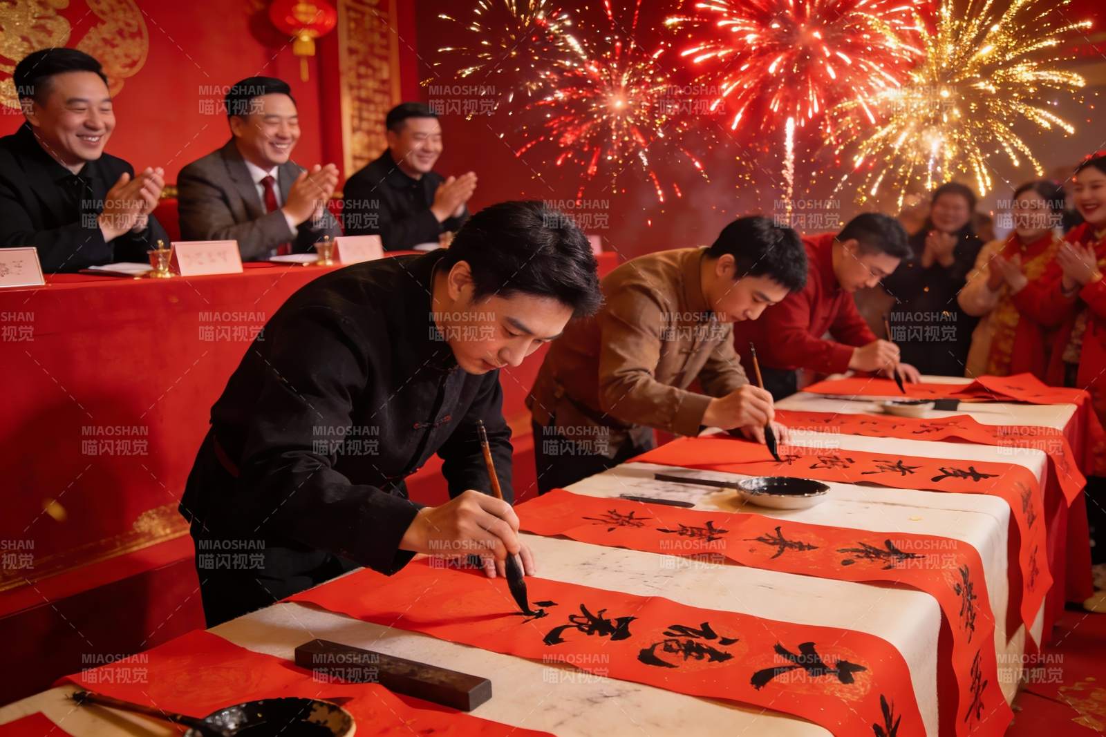 春节书法活动众人欢庆图片