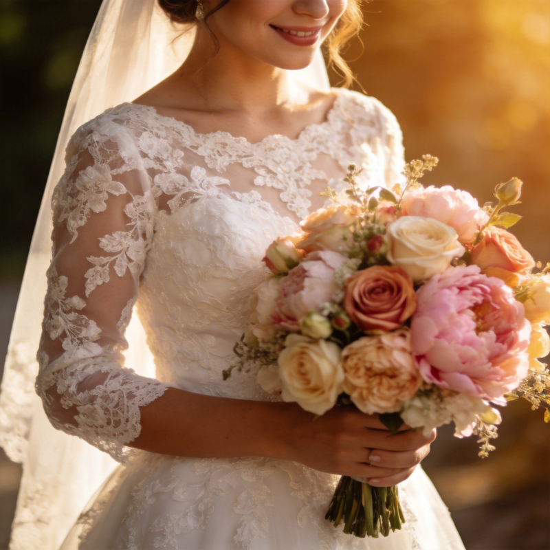 新娘手捧花束图片