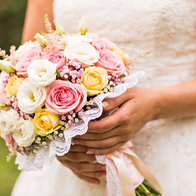 新娘手捧花束图片