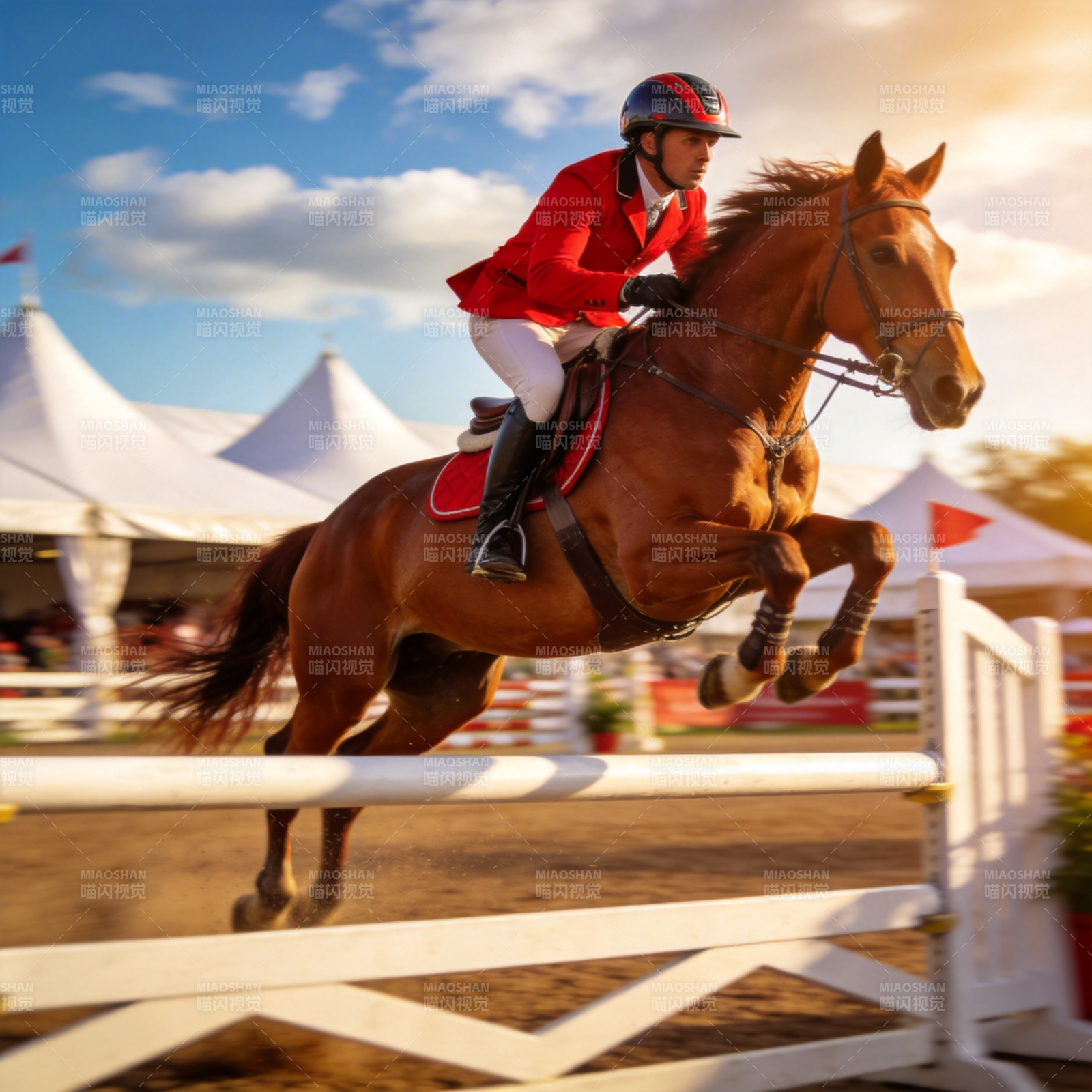 骏马飞跃障碍图片