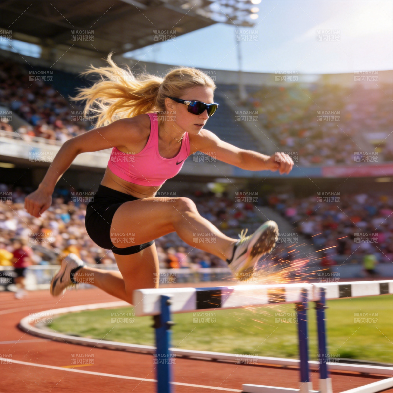 跨栏女将飞跃瞬间图片