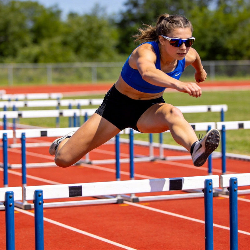 跨栏运动员跃过栏架图片