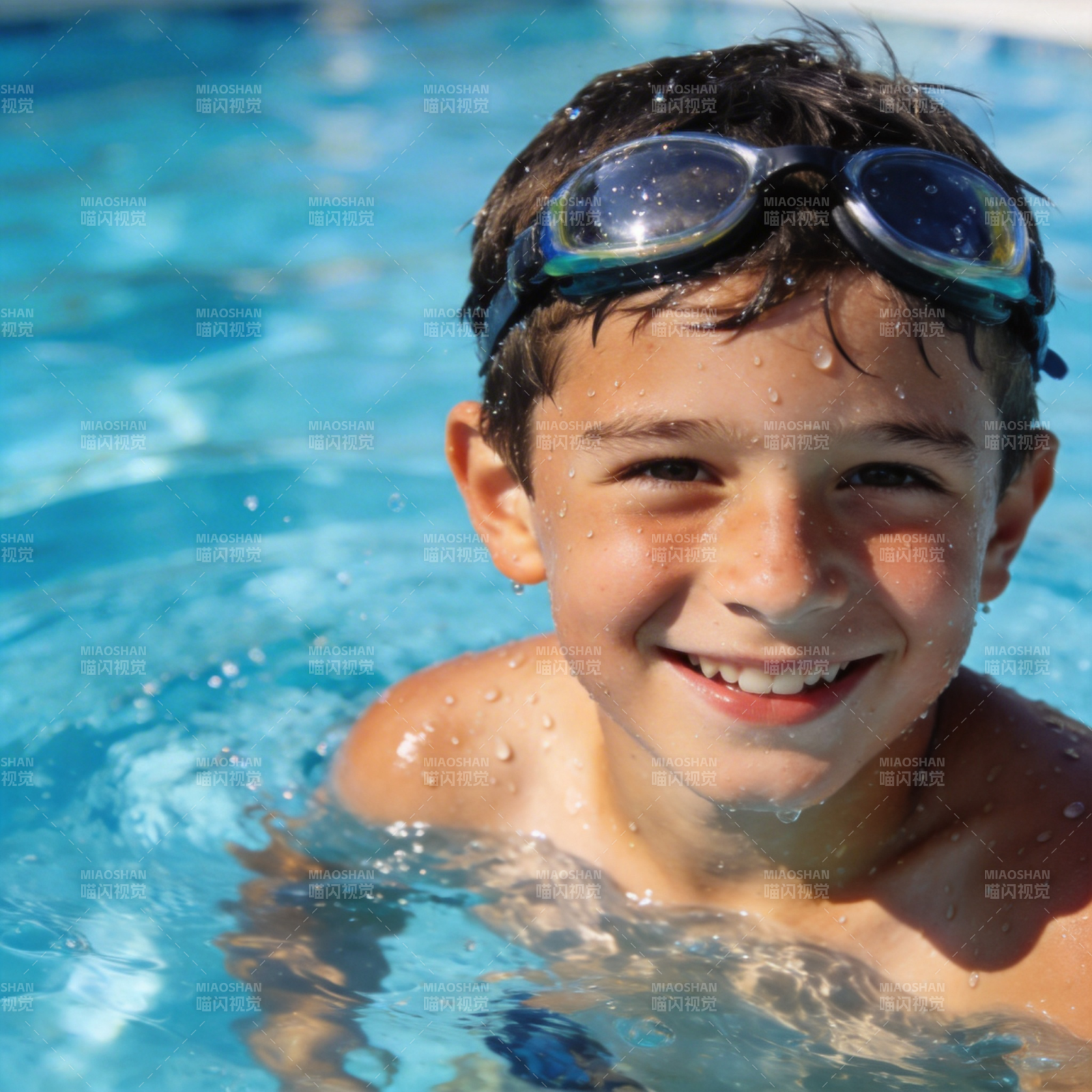 泳池中的快乐男孩图片