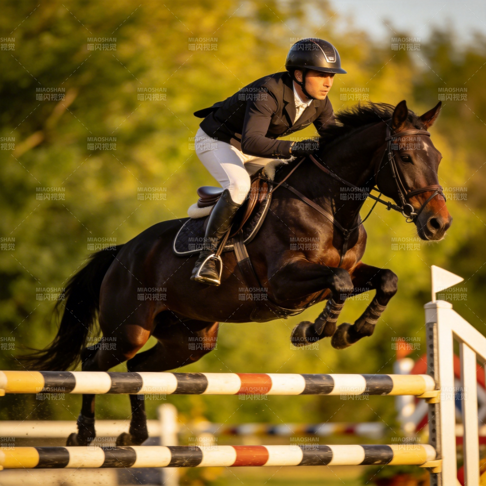 飞跃障碍的骑手图片