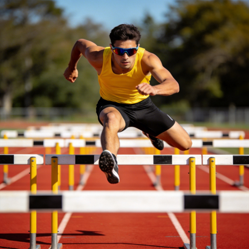 跨栏运动员跃过障碍图片