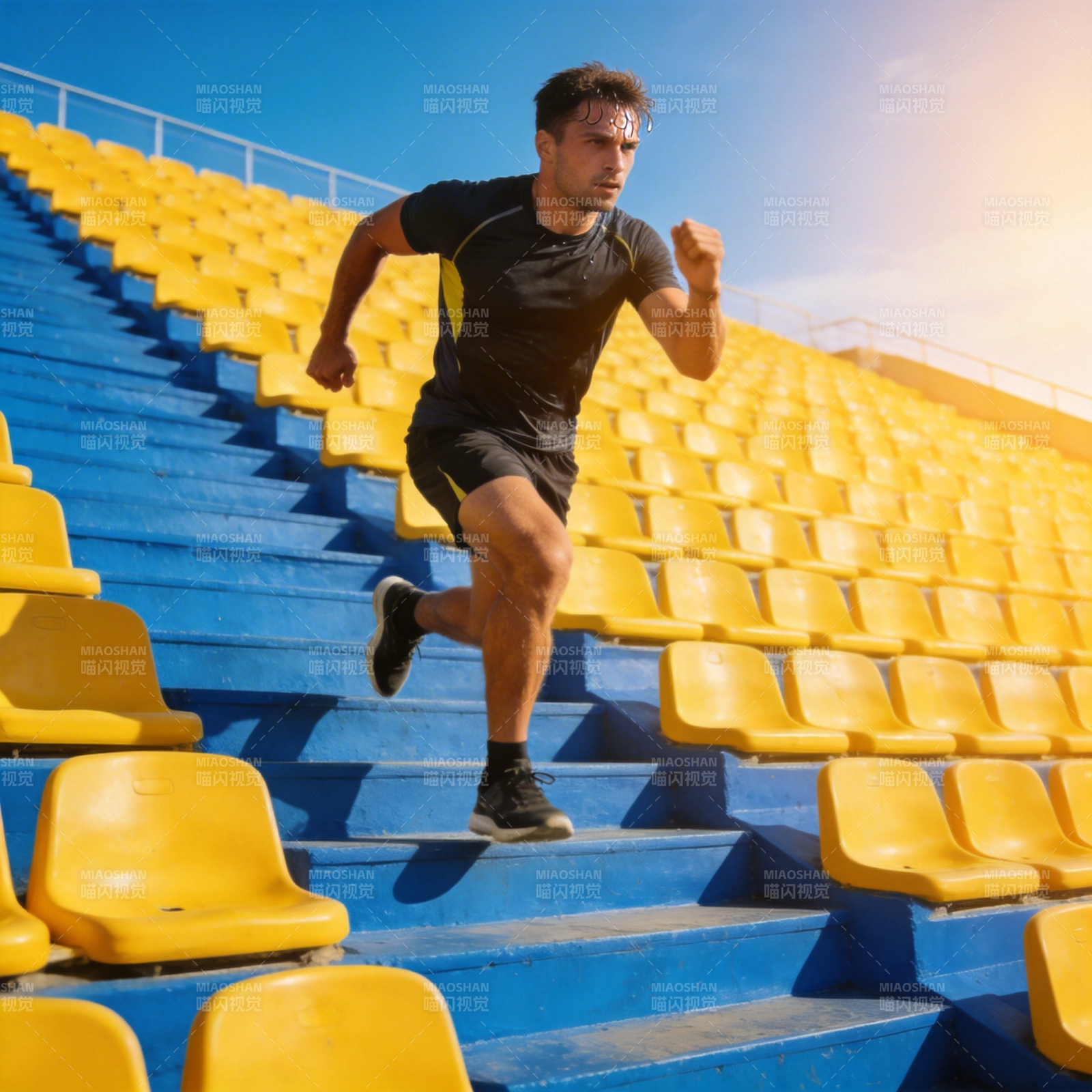 奔跑在阶梯上的运动员图片