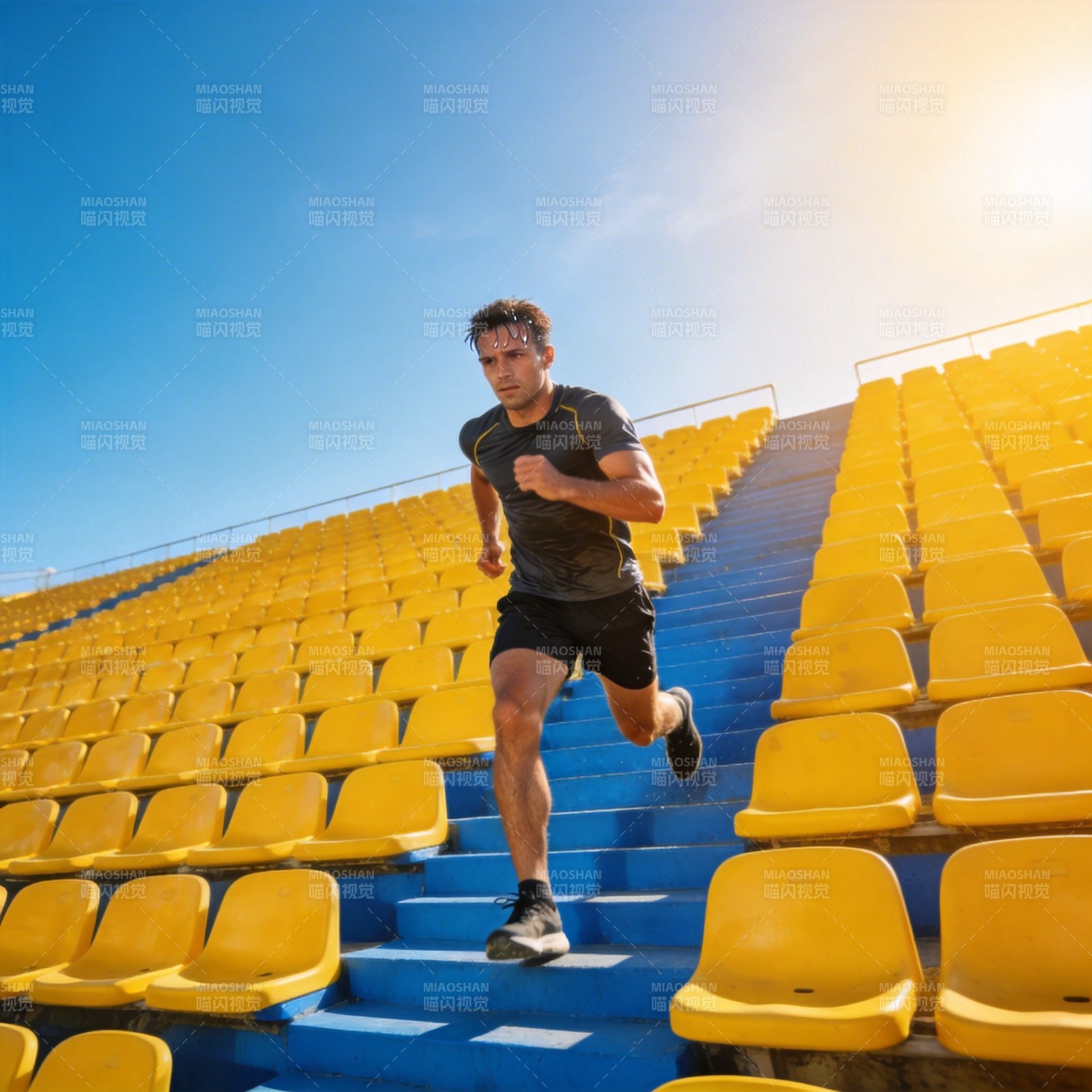 奔跑在阳光下的阶梯图片