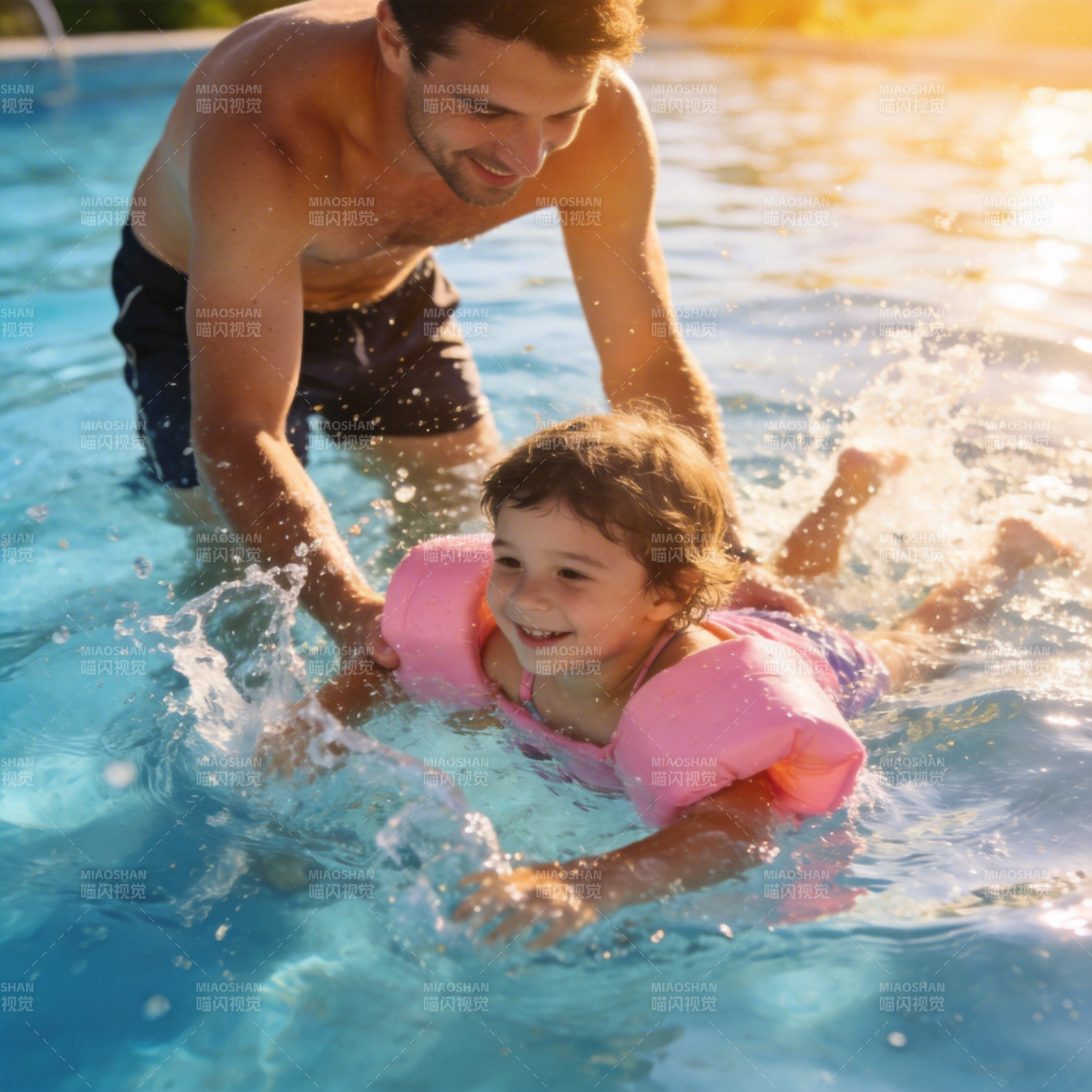 父女泳池嬉戏图片