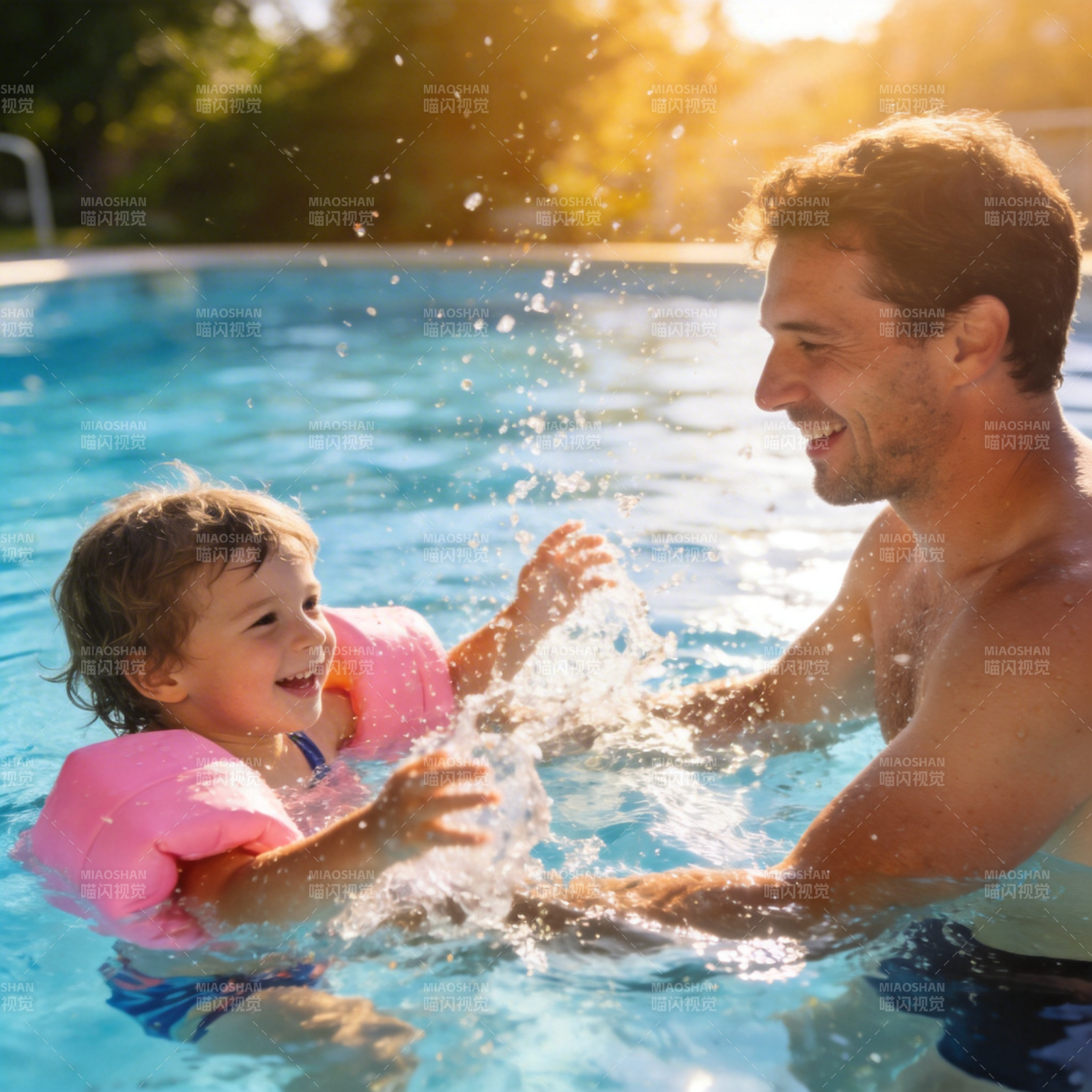 父女泳池嬉戏图片