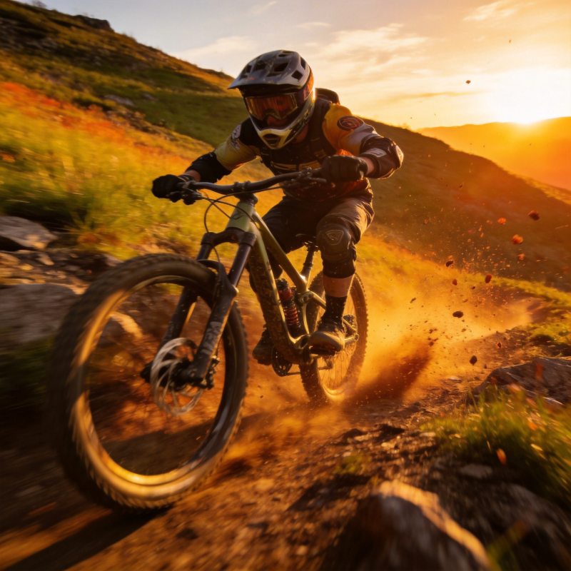 山地骑行日落时分图片