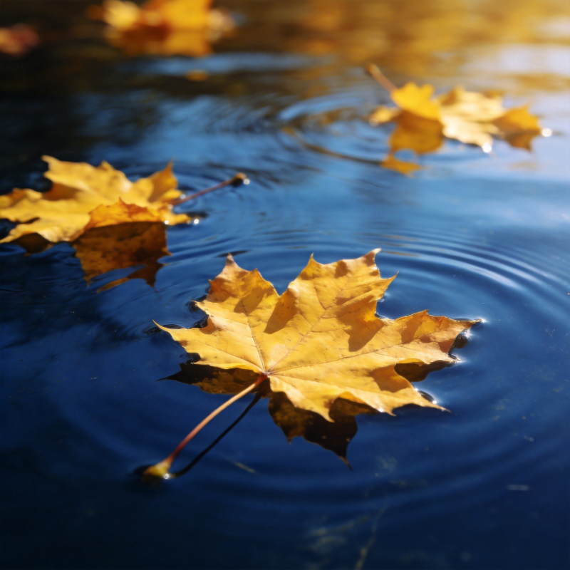 秋叶浮水图片