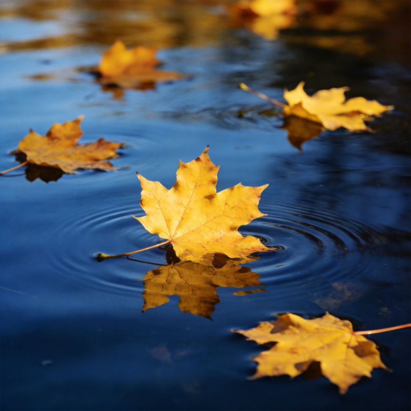 秋叶浮水图片