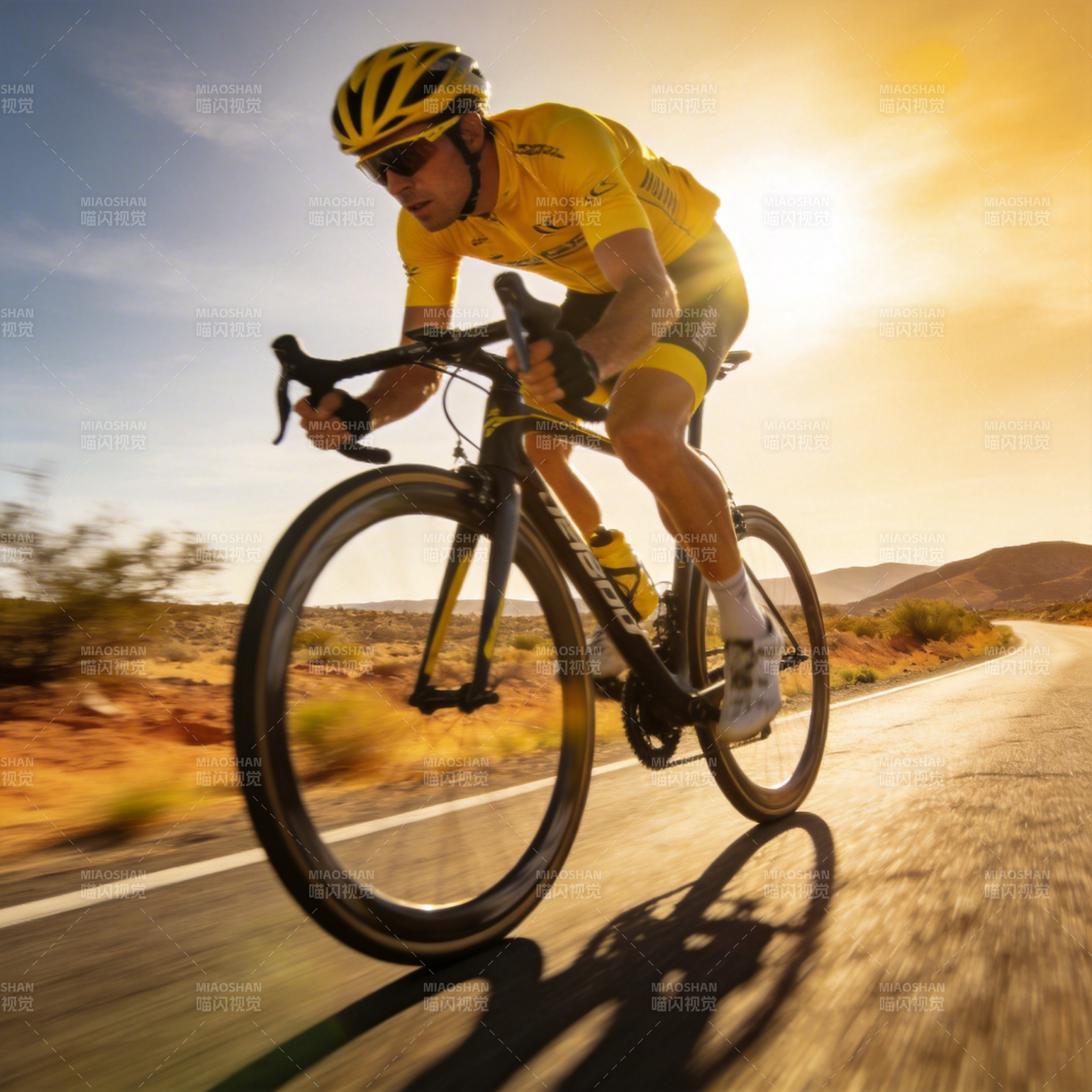 骑行者在阳光下疾驰图片