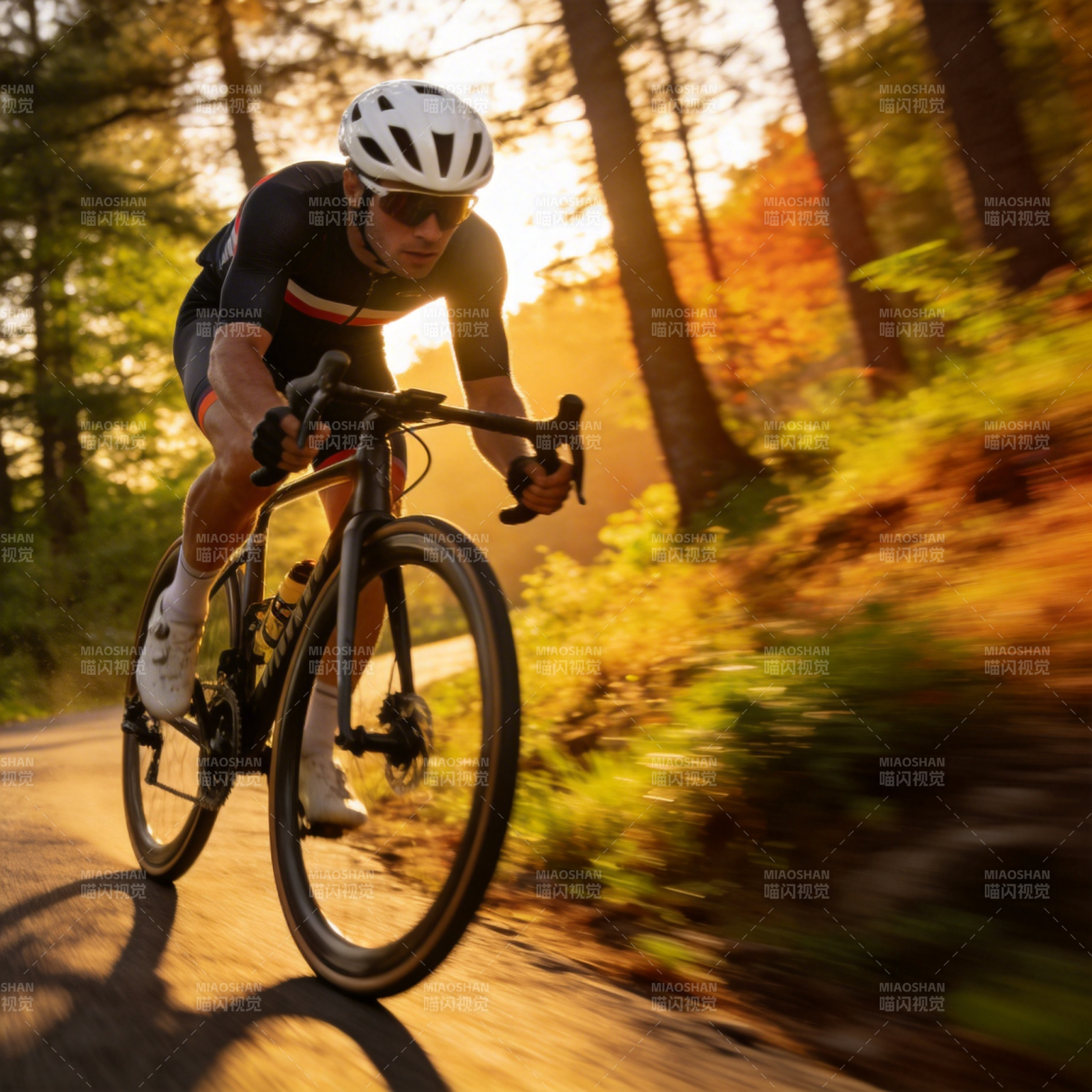 林间骑行追光图片