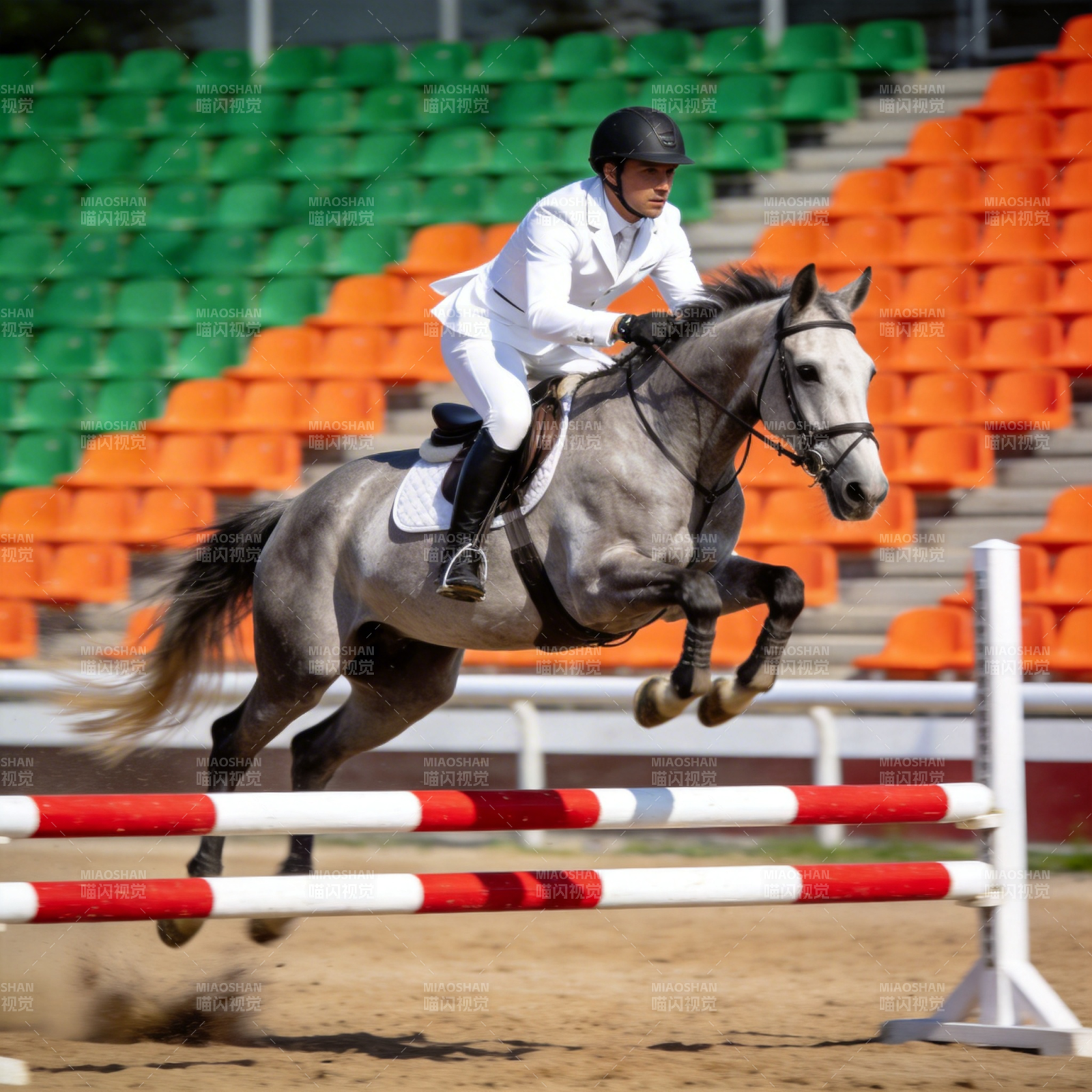 骏马飞跃障碍图片