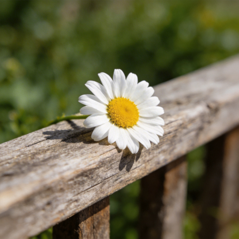 雏菊静卧木栏图片
