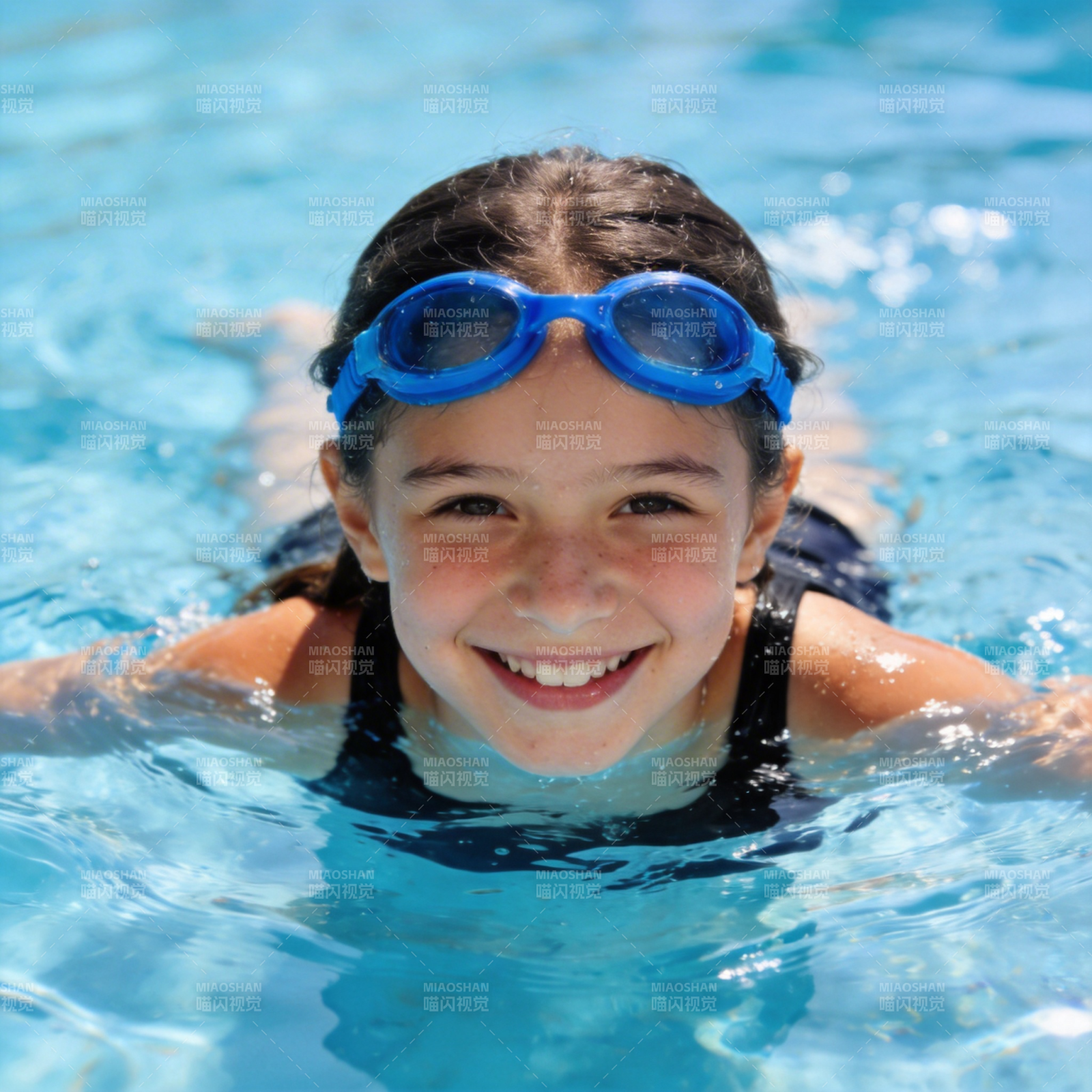 泳池中的微笑女孩图片
