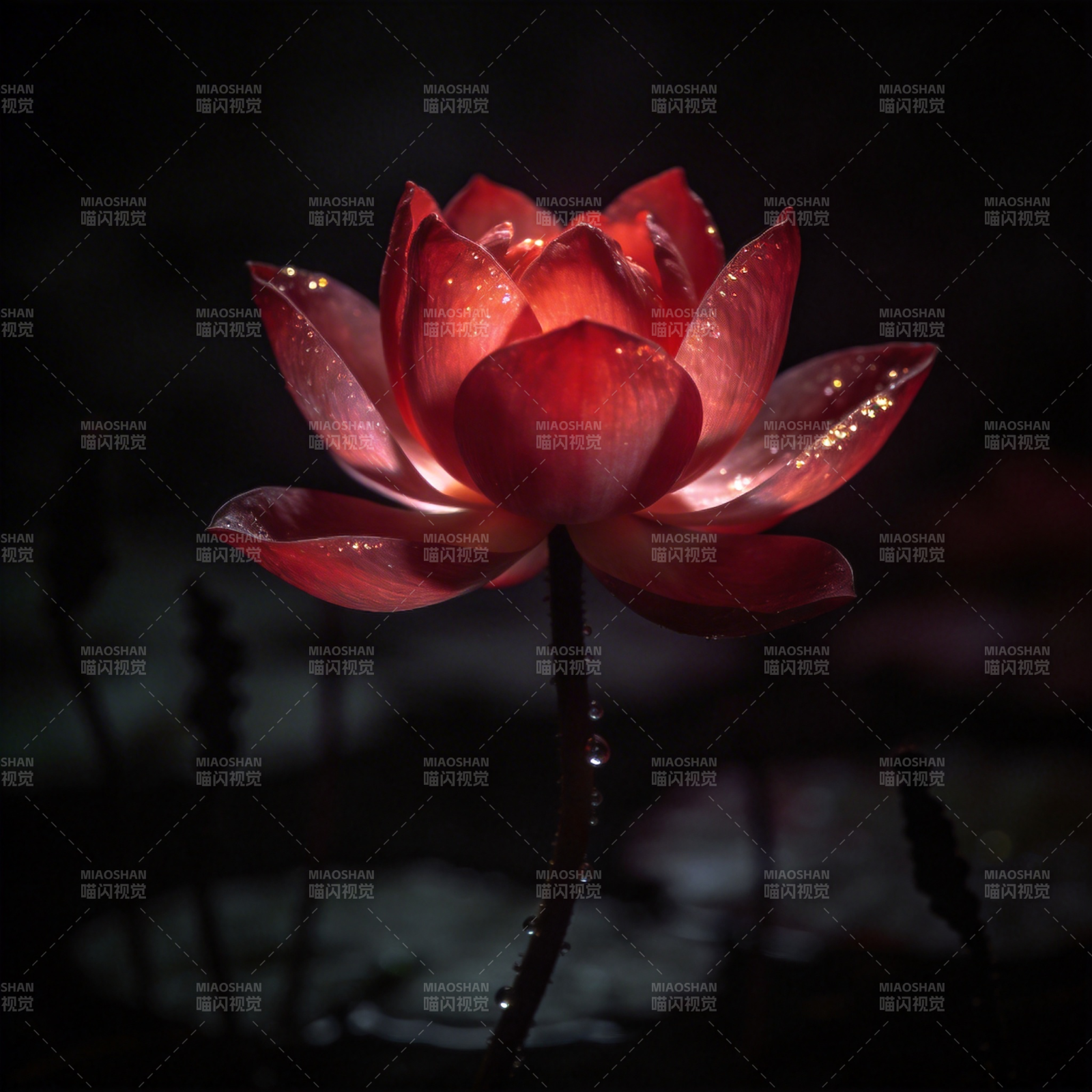 红莲绽放夜色中图片