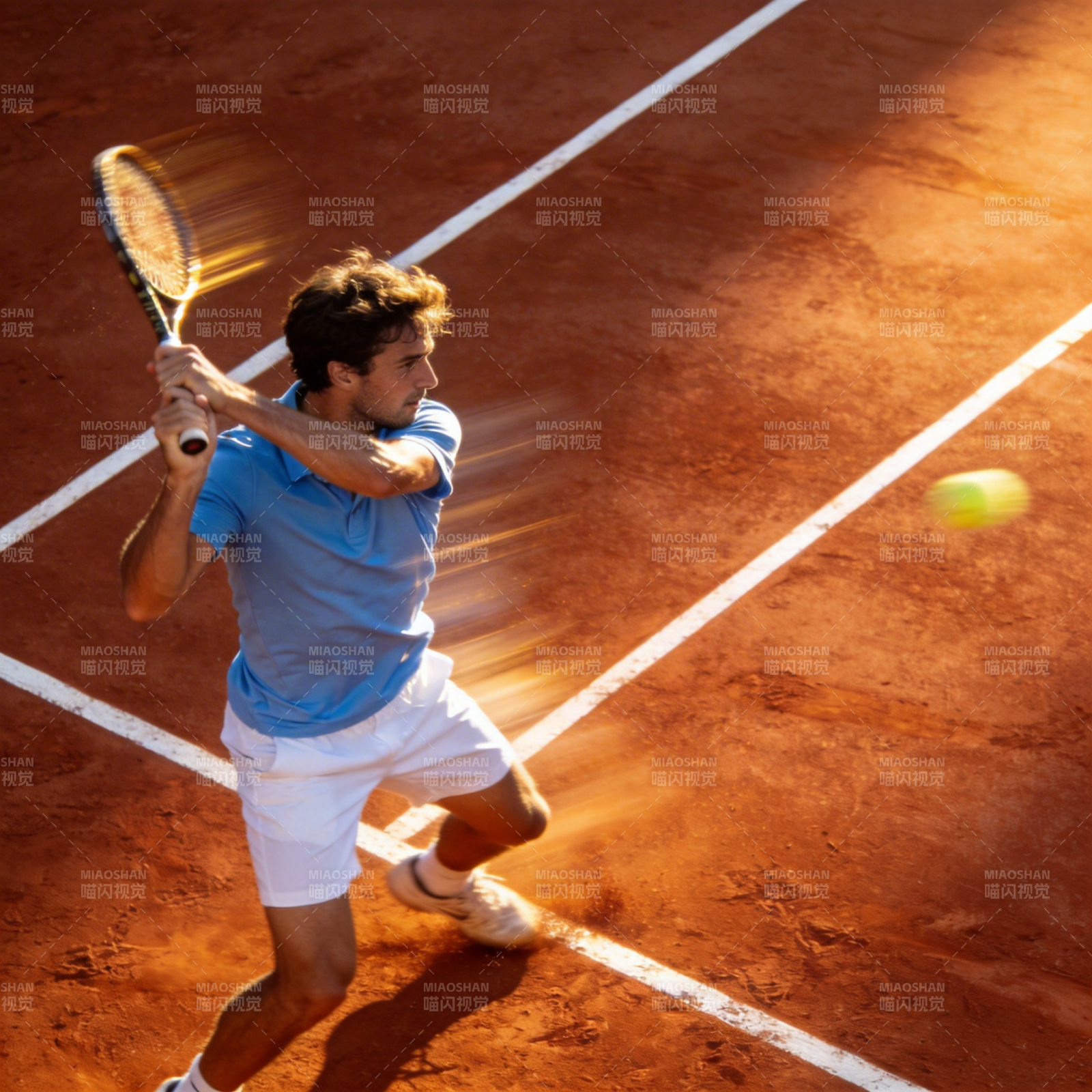 网球选手挥拍击球图片