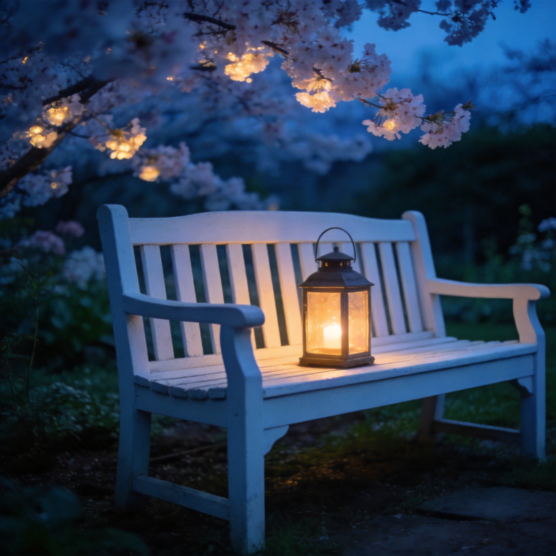 夜樱灯影静谧园图片