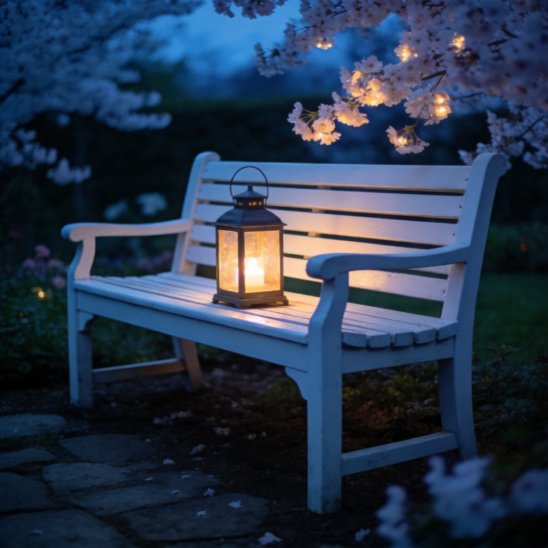 夜樱灯影静谧园图片