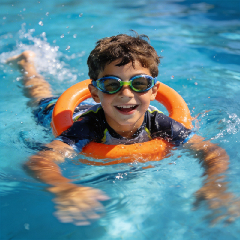 快乐游泳的小男孩图片