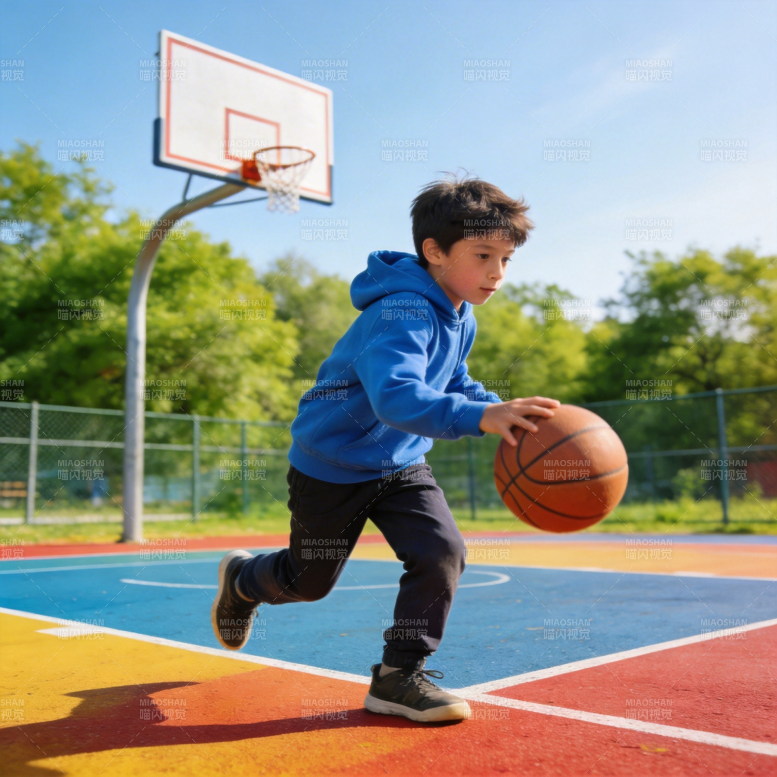 少年篮球场奔跑图片