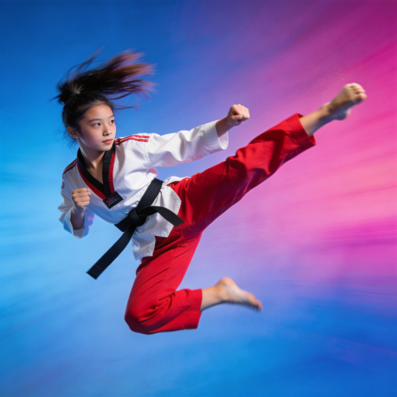 跆拳道少女飞跃瞬间图片