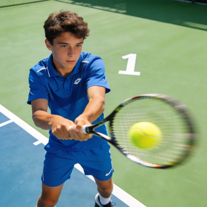 网球少年挥拍瞬间图片