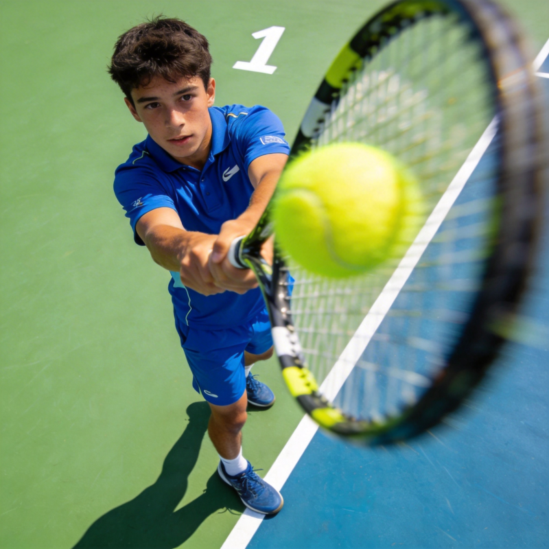 网球少年挥拍瞬间图片