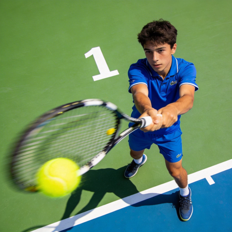 网球少年挥拍击球图片