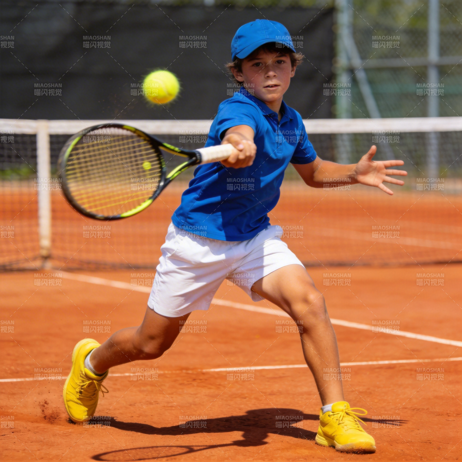 少年挥拍击网球图片