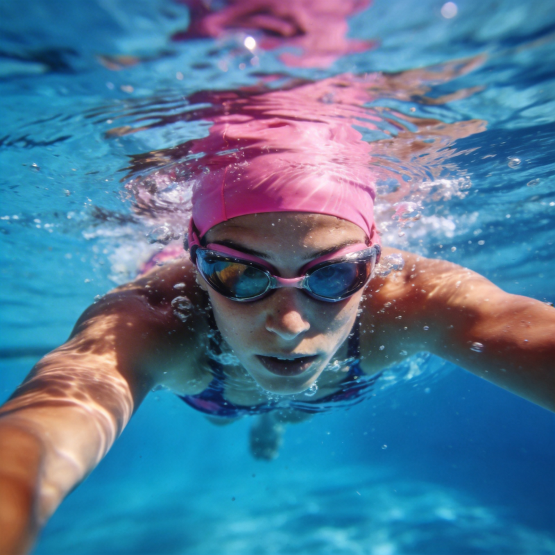 泳池中的专注瞬间图片