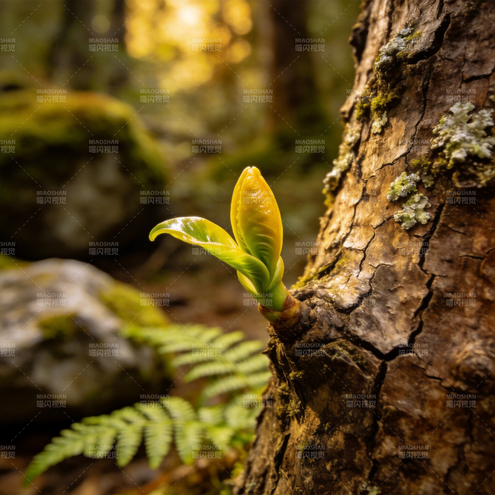 新芽破树皮图片