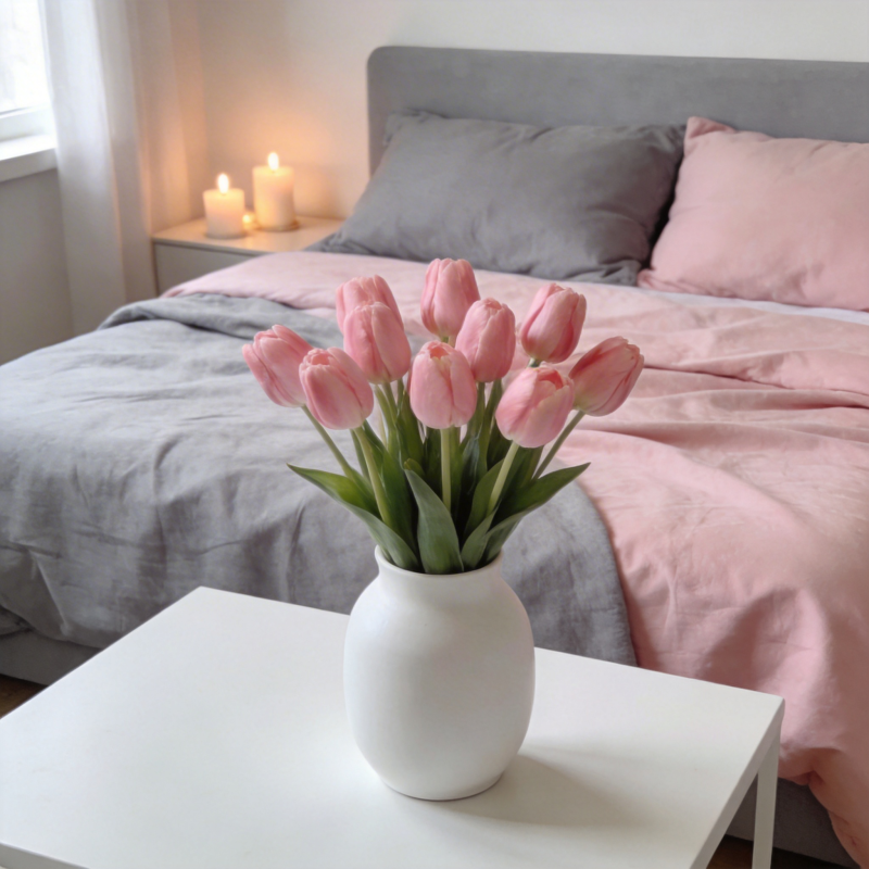 粉郁金香卧室静谧图片