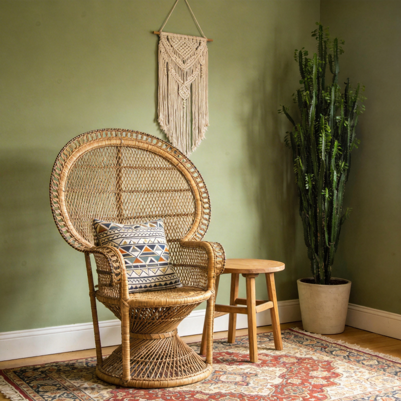 藤椅绿植角落图片