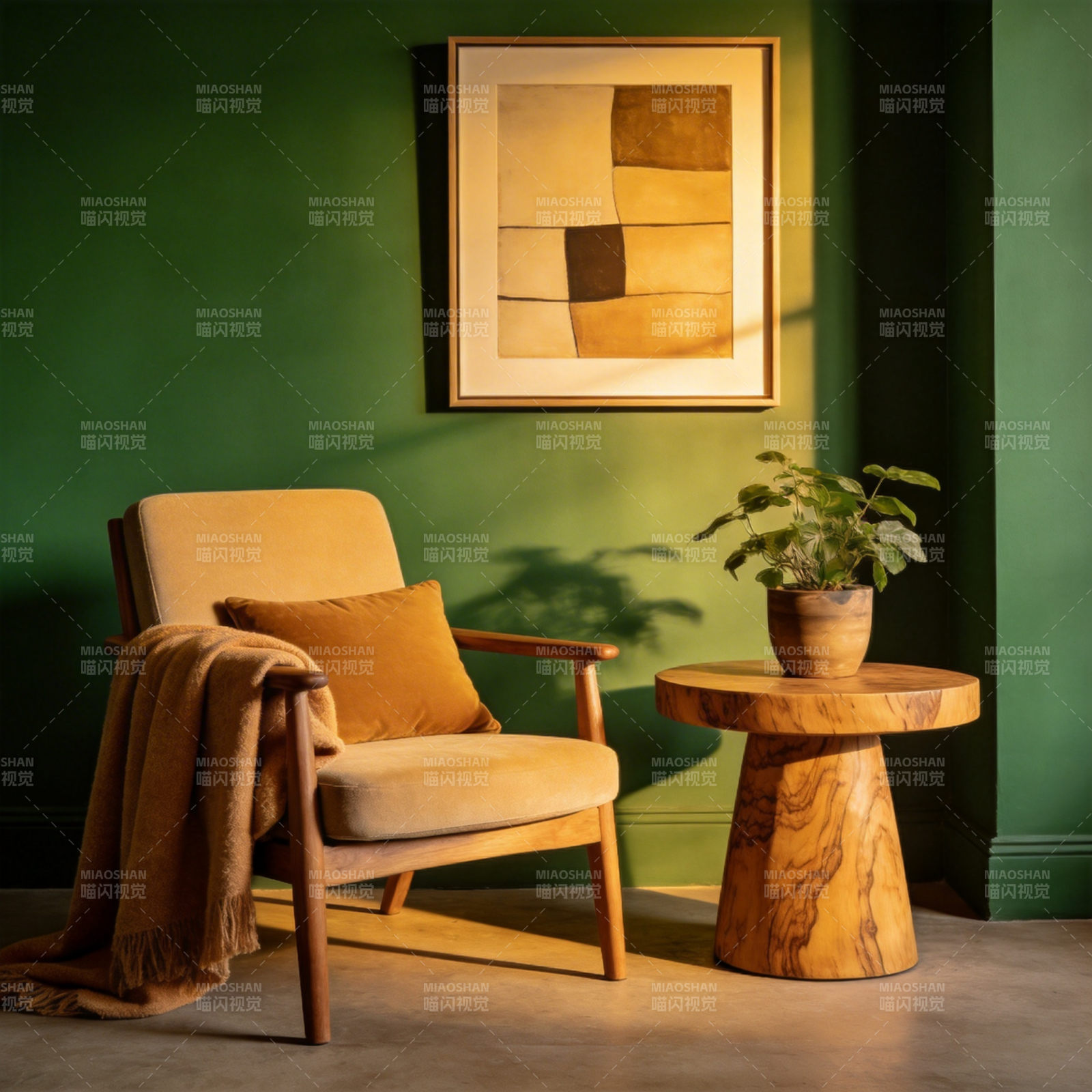 绿墙暖椅静谧角图片