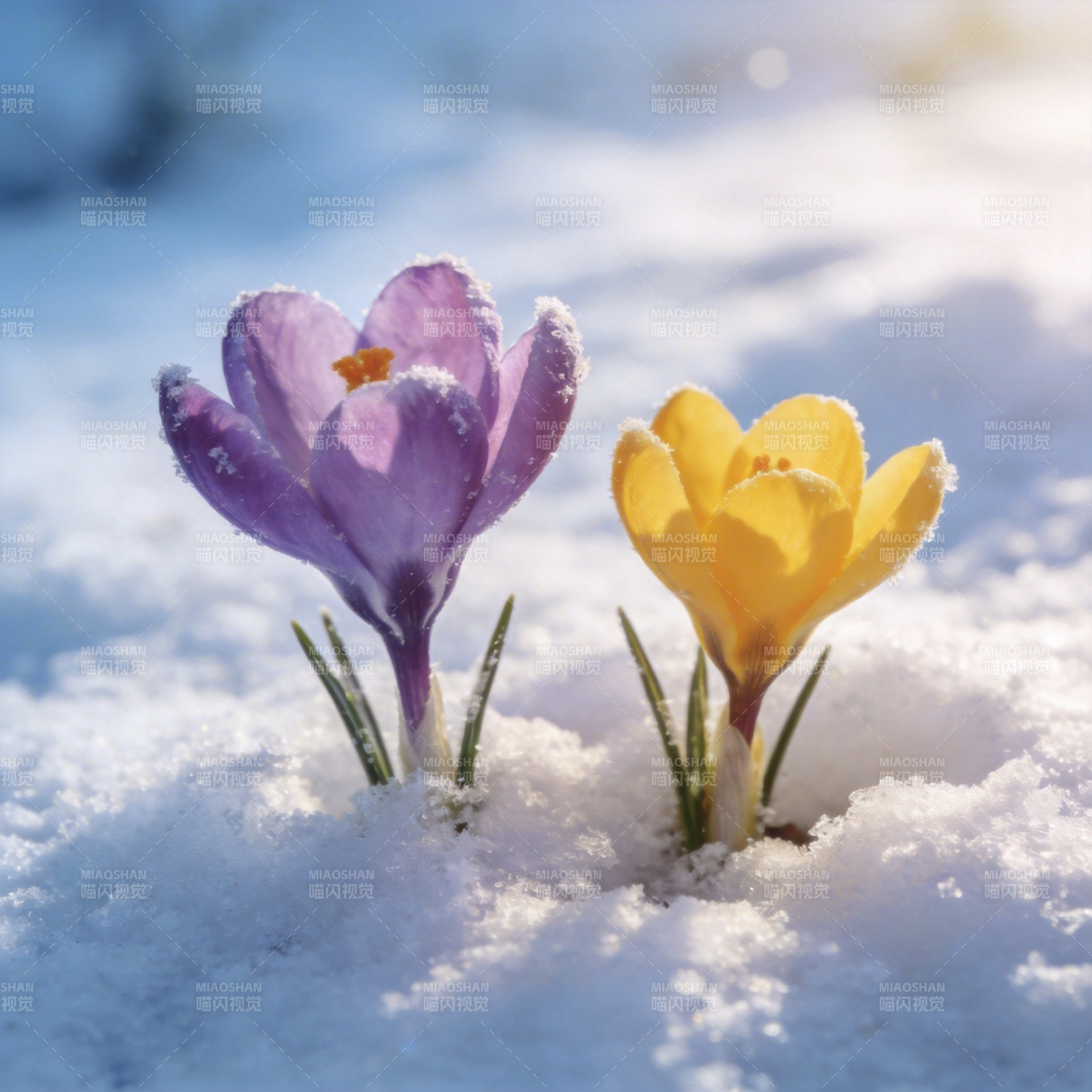 雪中绽放的春花图片