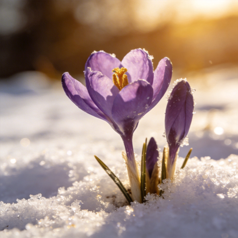 雪中紫花绽放图片