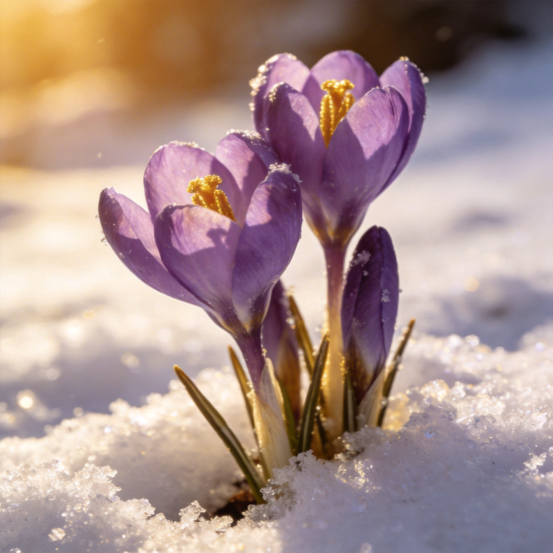 雪中紫花绽放图片