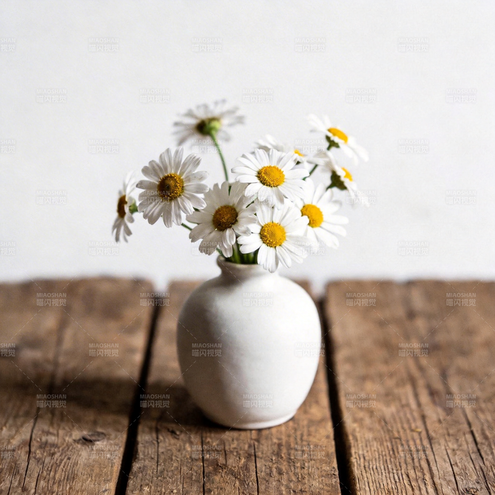 雏菊静置木桌图片