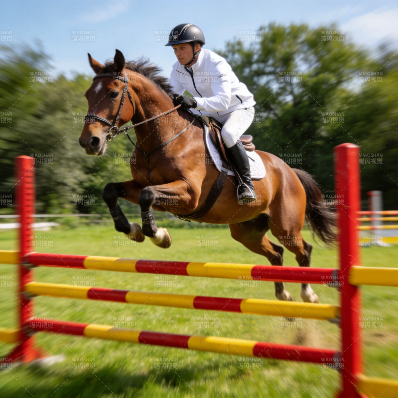 骏马飞跃障碍图片