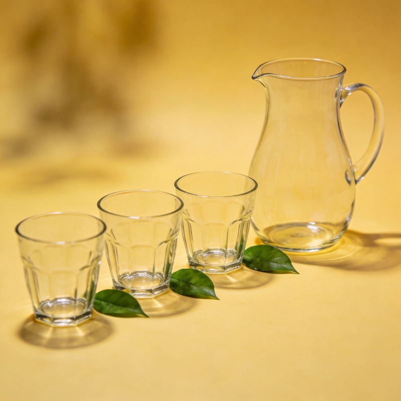 玻璃杯与水壶静物图片
