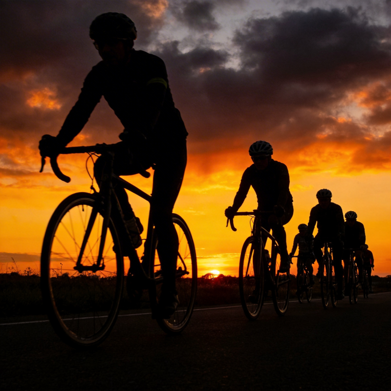 骑行追日落图片