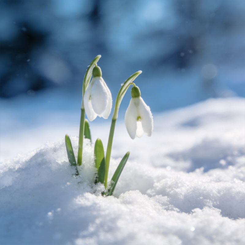 雪中绽放的雪花莲图片